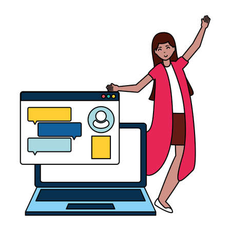 woman laptop computer chatting speech bubble vector illustrationのイラスト素材
