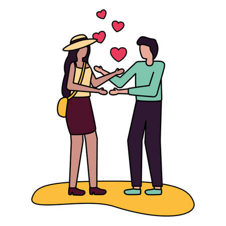 couple romantic love outdoors flat design vector illustrationのイラスト素材