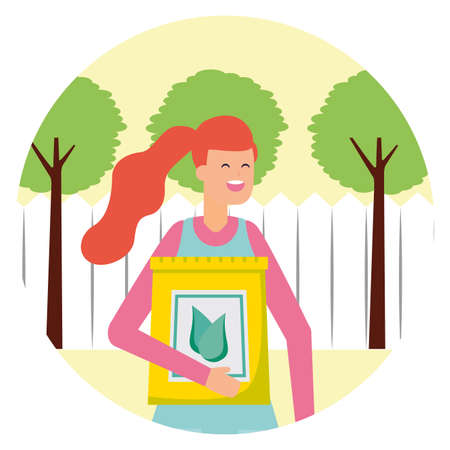 gardener woman with fertilizer gardening vector illustrationのイラスト素材
