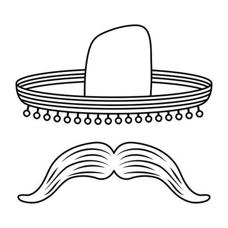 traditional mexican hat with mustache vector illustration designのイラスト素材