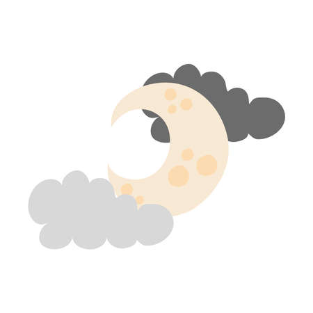 crescent moon and clouds flat style icon vector illustration designのイラスト素材