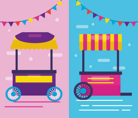 food truck booth snack pennants decoration vector illustrationのイラスト素材