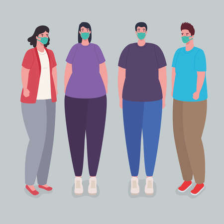 young people wearing medical protective mask against covid19 vector illustration designのイラスト素材
