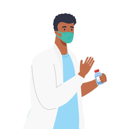 man doctor with mask and medicine jar design of medical care and covid 19 virus theme Vector illustrationのイラスト素材
