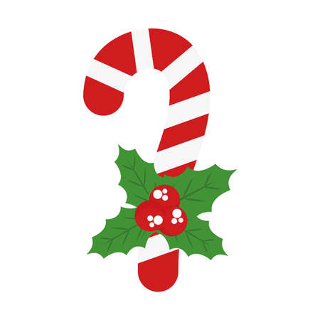 merry christmas striped candy with leaves design, winter season and decoration theme Vector illustrationのイラスト素材