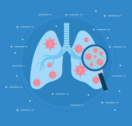 infected lungs of covid19 human with magnifying glass vector illustration designのイラスト素材