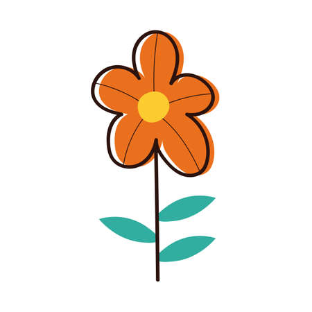 beautifull flower with leafs garden spring hand draw style vector illustration designのイラスト素材