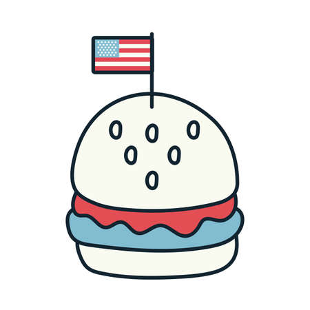 hamburger with usa flag line and fill style vector illustration designのイラスト素材