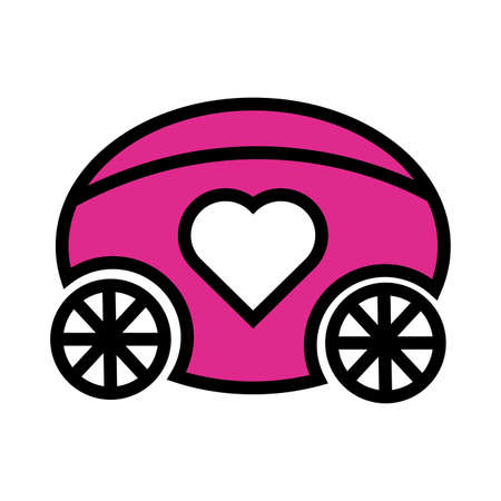 happy valentines day carriage with heart line style vector illustration designのイラスト素材