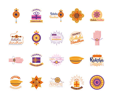bundle of happy raksha bandhan celebration set icons vector illustration designのイラスト素材