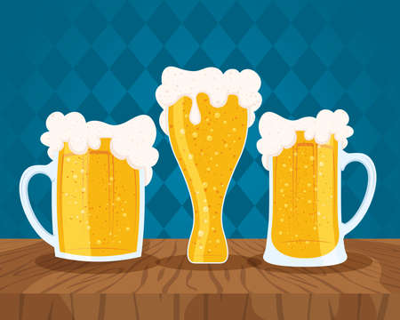 Beer day celebration event with jars vector illustration designのイラスト素材