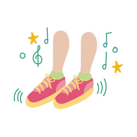 foots dancing with music notes flat style vector illustration designのイラスト素材