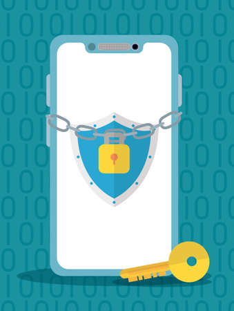 smartphone chain padlock key technology internet security vector illustrationのイラスト素材