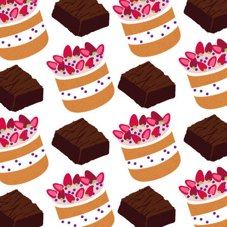 sweet brownies with strawberries cakes pattern vector illustration designのイラスト素材