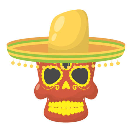 skull head with traditional mexican hat vector illustration designのイラスト素材