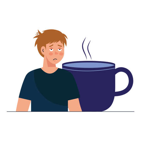man cartoon with insomnia and coffee mug design, sleep and night theme Vector illustrationのイラスト素材