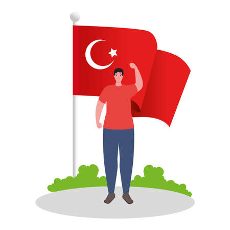 man cartoon with turkish flag design, Turkey culture travel and asia theme Vector illustrationのイラスト素材