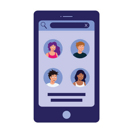 smartphone with women and men with insomnia design, sleep and night theme Vector illustrationのイラスト素材