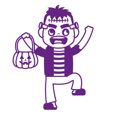 little boy with frankenstein costume character vector illustration designのイラスト素材