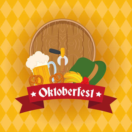 oktoberfest party lettering in ribbon with vector illustration designのイラスト素材