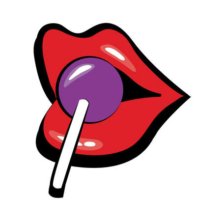 Pop art mouth with sweet candy lollipop fill style icon vector illustration designのイラスト素材
