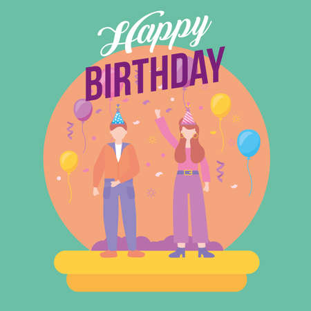 happy birthday couple party celebration vector illustration designのイラスト素材