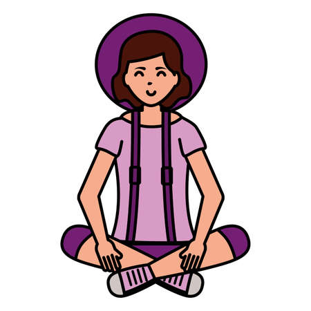 happy young woman sitting character on white background vector illustrationのイラスト素材