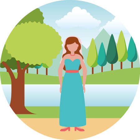 wedding day bride in the outdoors vector illustrationのイラスト素材