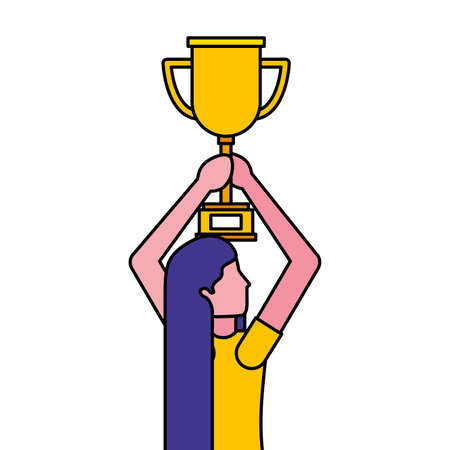woman holding trophy award design vector illustrationのイラスト素材