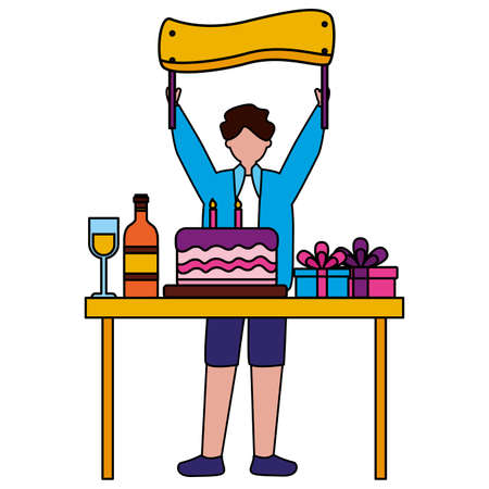 man with cake gift wine birthday celebration vector illustrationのイラスト素材