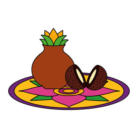 Clay pot design, Onam festival celebration culture traditional india and holiday theme Vector illustrationのイラスト素材