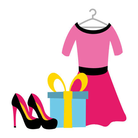 dress gift box high heel shoes pop art vector illustrationのイラスト素材