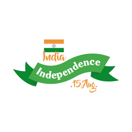 india independence day celebration with flag and ribbon flat style vector illustration design