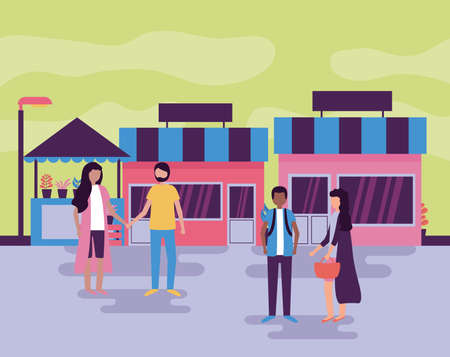 people activities outdoors city building market street vector illustrationのイラスト素材