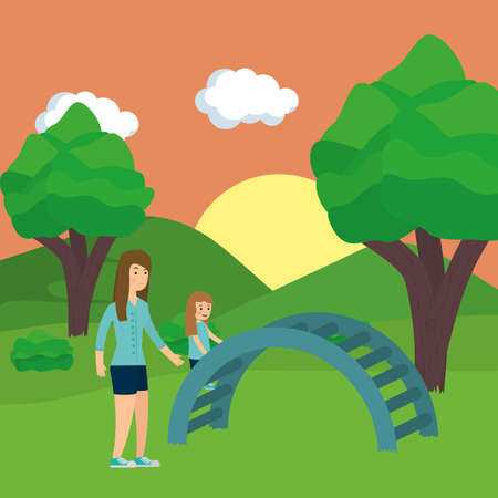Park design, Landscape nature outdoor beautiful season spring and summer theme Vector illustrationのイラスト素材