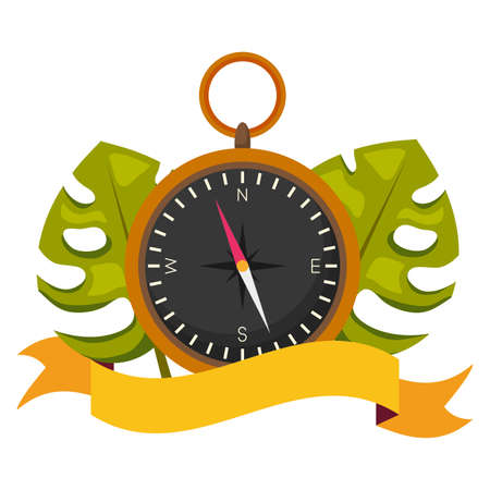 summer time compass tropical leaves background vector illustrationのイラスト素材