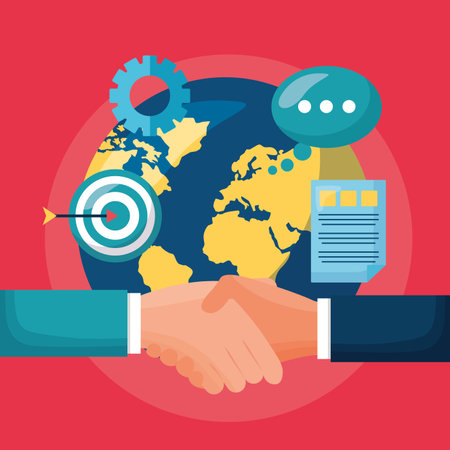 people business handshake world target talk vector illustrationのイラスト素材