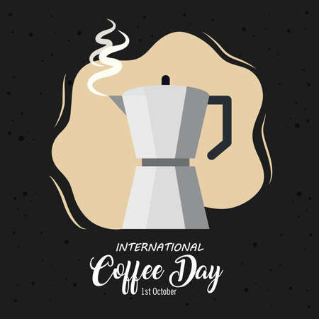 international coffee day poster, 1 october, with moka pot vector illustration designのイラスト素材