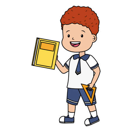 boy student with book ruler back to school vector illustrationのイラスト素材