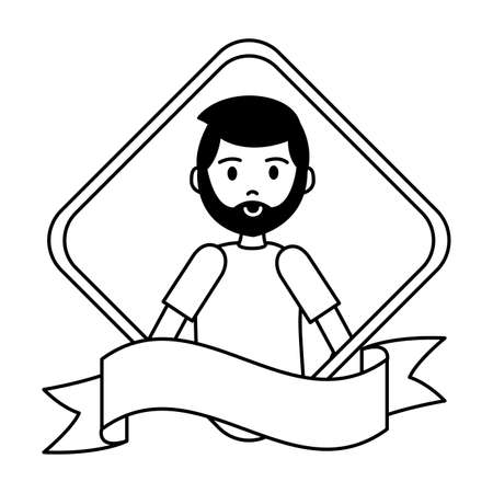 man character portrait ribbon on white background vector illustrationのイラスト素材