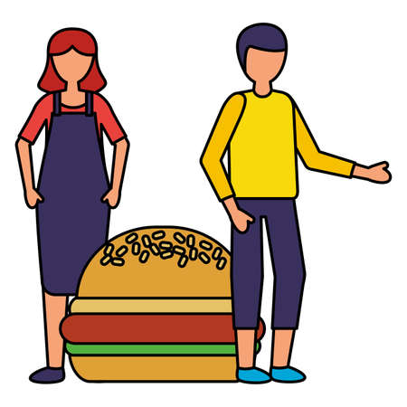 man and woman burger fast food vector illustrationのイラスト素材