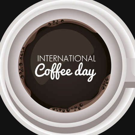 international coffee day celebration with cup and lettering air view vector illustration designのイラスト素材