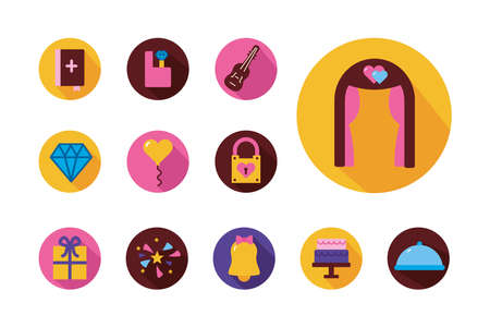 Wedding and love icon set design, Passion romantic health romance and decoration theme Vector illustrationのイラスト素材