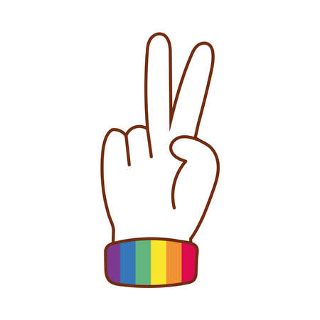 hand with peace and love symbol gay flag line and fill style icon vector illustration designのイラスト素材