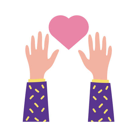 happy friendship day celebration with hands lifting hearts pastel flat style vector illustration designのイラスト素材