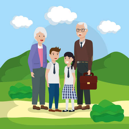 outdoor happy family granddaugther grandchild happiness vector illustrationのイラスト素材