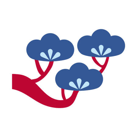 tree branch with flowers blue color flat style icon vector illustration designのイラスト素材
