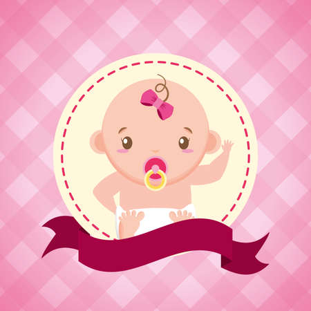little girl with pacifier baby shower cardのイラスト素材