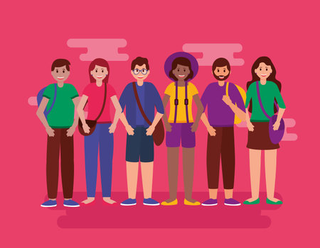 happy young people smiling together outdoor vector illustration