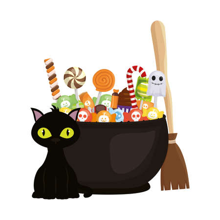 Cat cartoon and candies design, Halloween holiday horror scary celebration autumn dark and party theme Vector illustrationのイラスト素材